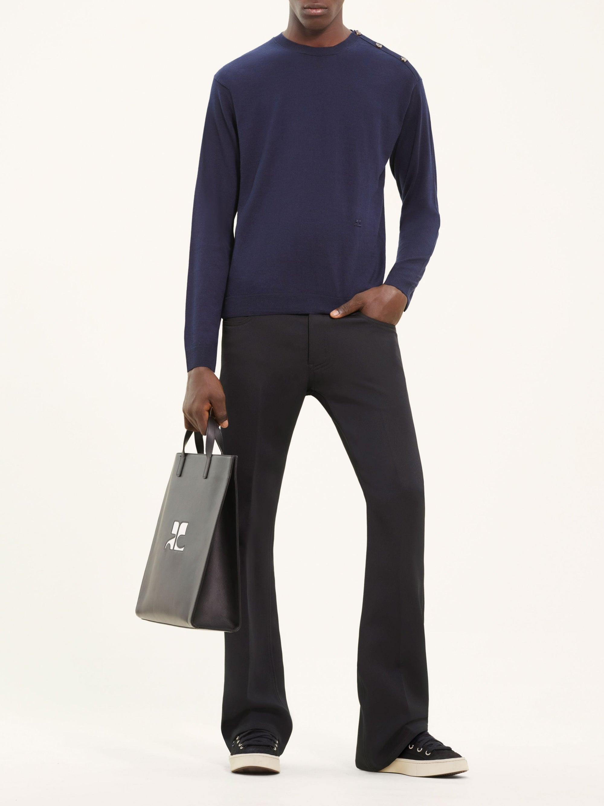 Shoulder snaps light wool Sweater - Ocean Blue