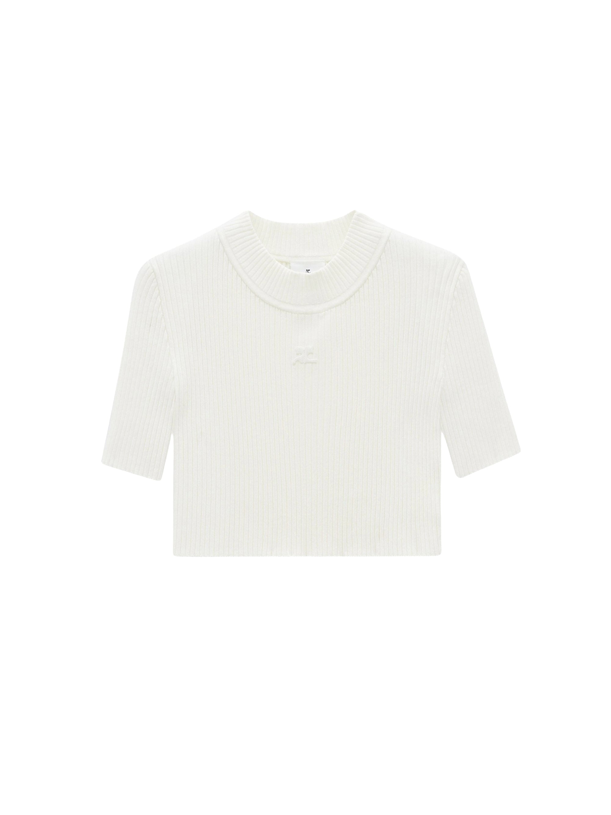 Mockneck rib knit cropped Top - Heritage White