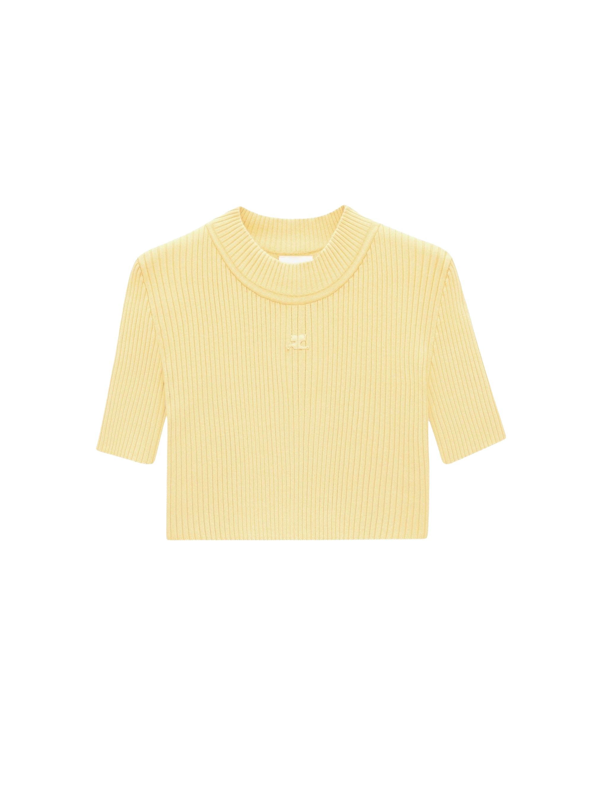 Mockneck rib knit cropped Top - Pollen