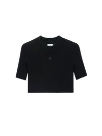 Mockneck rib knit cropped Top - Black