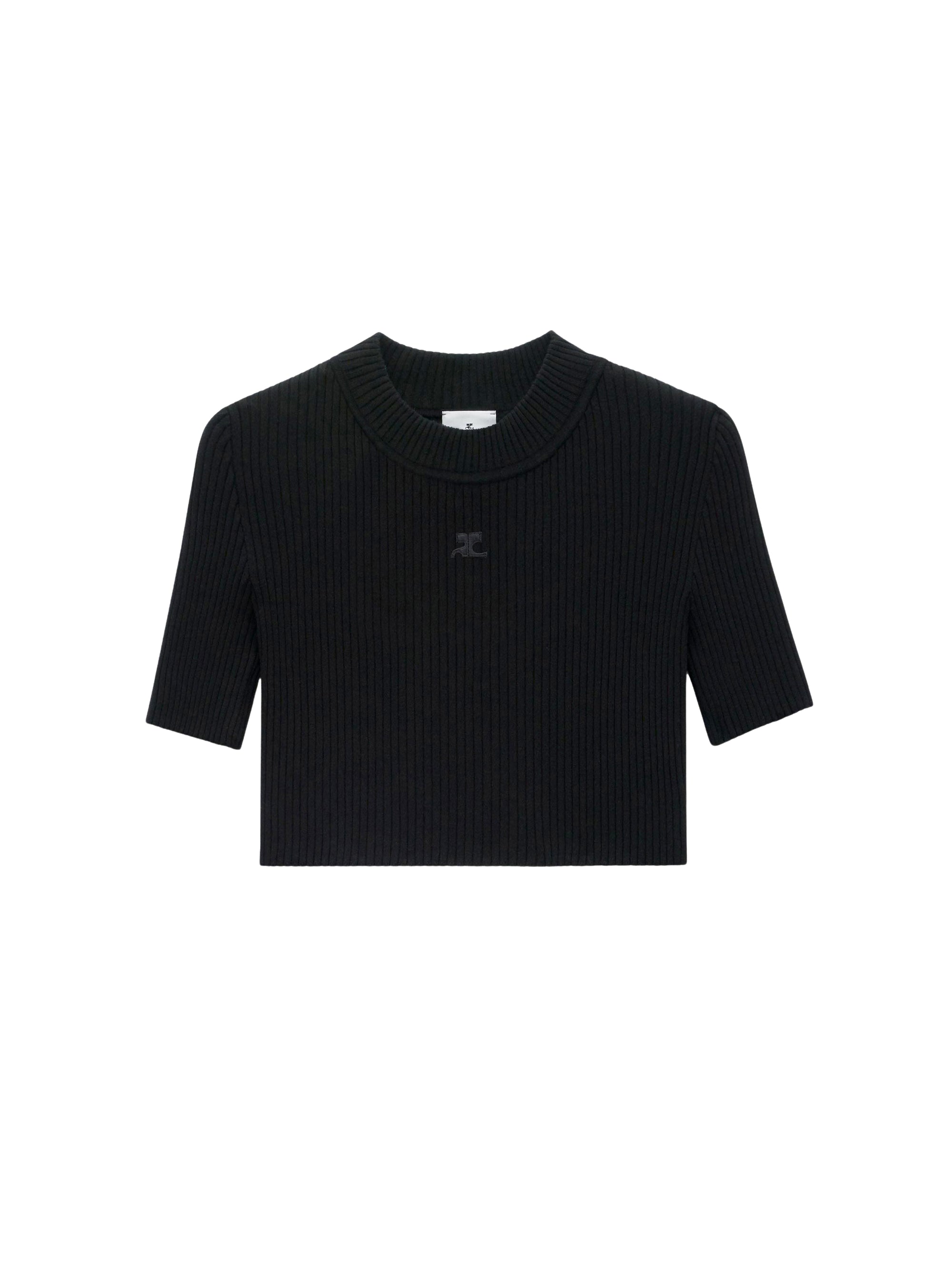 Mockneck rib knit cropped Top - Black
