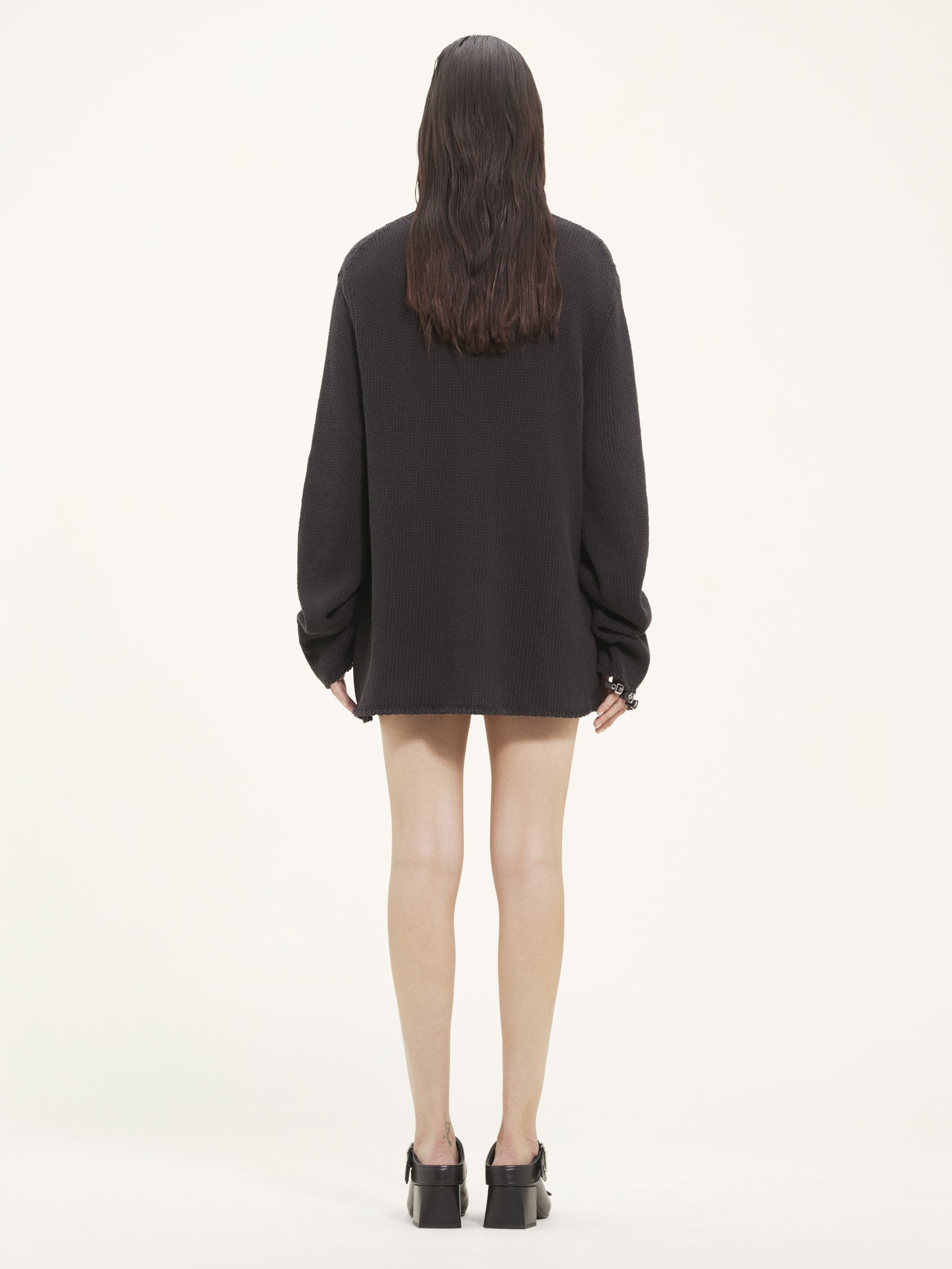 Open side linen knit Sweater - Black