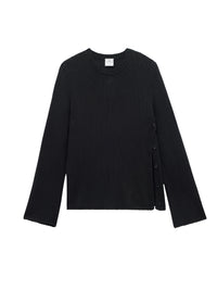 Open side linen knit Sweater - Black