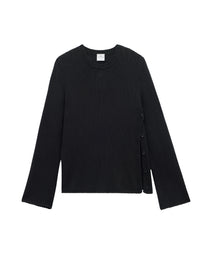 Open side linen knit Sweater - Black