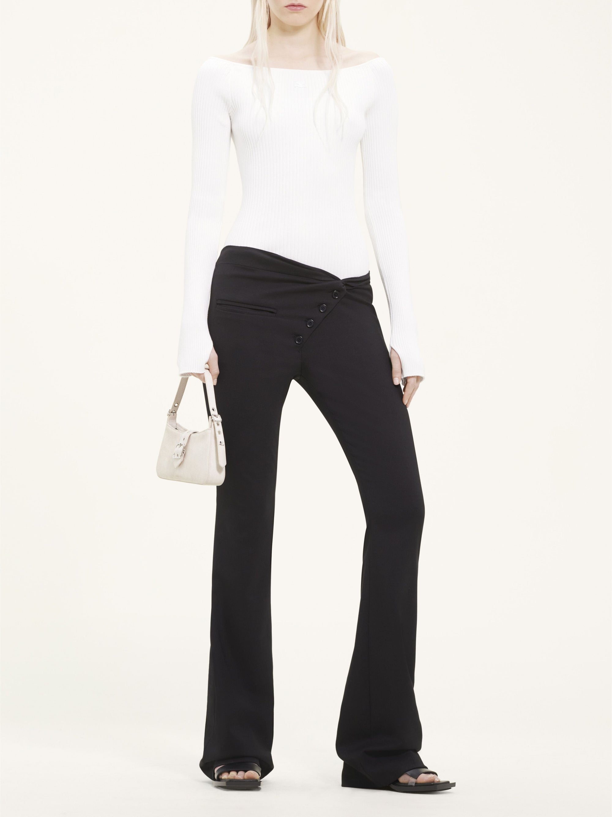Shoulders rib knit Sweater - White