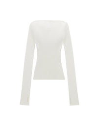 Shoulders rib knit Sweater - White