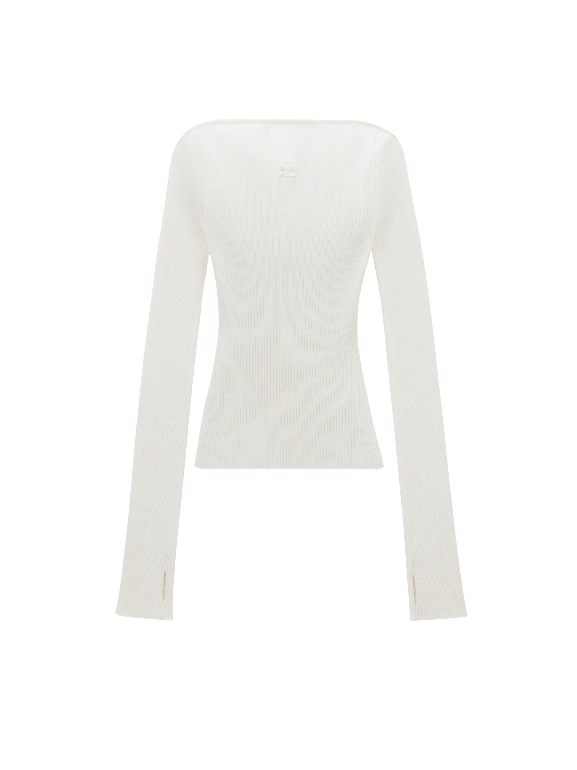 Shoulders rib knit Sweater - White