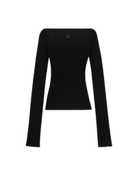 Shoulders rib knit Sweater - Black