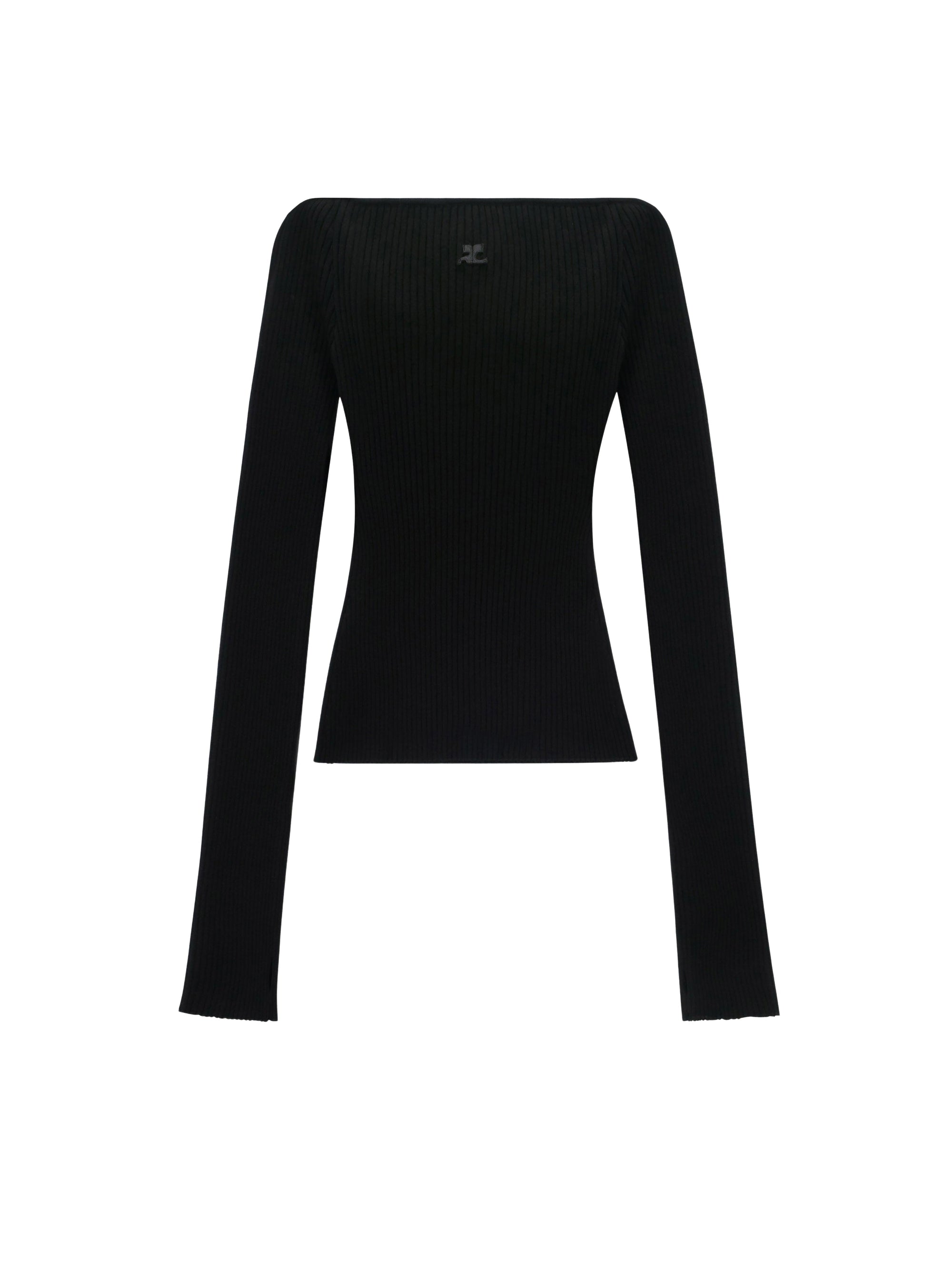 Shoulders rib knit Sweater - Black