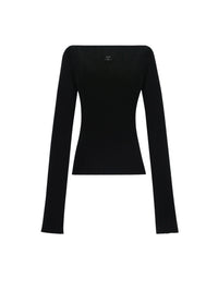 Shoulders rib knit Sweater - Black