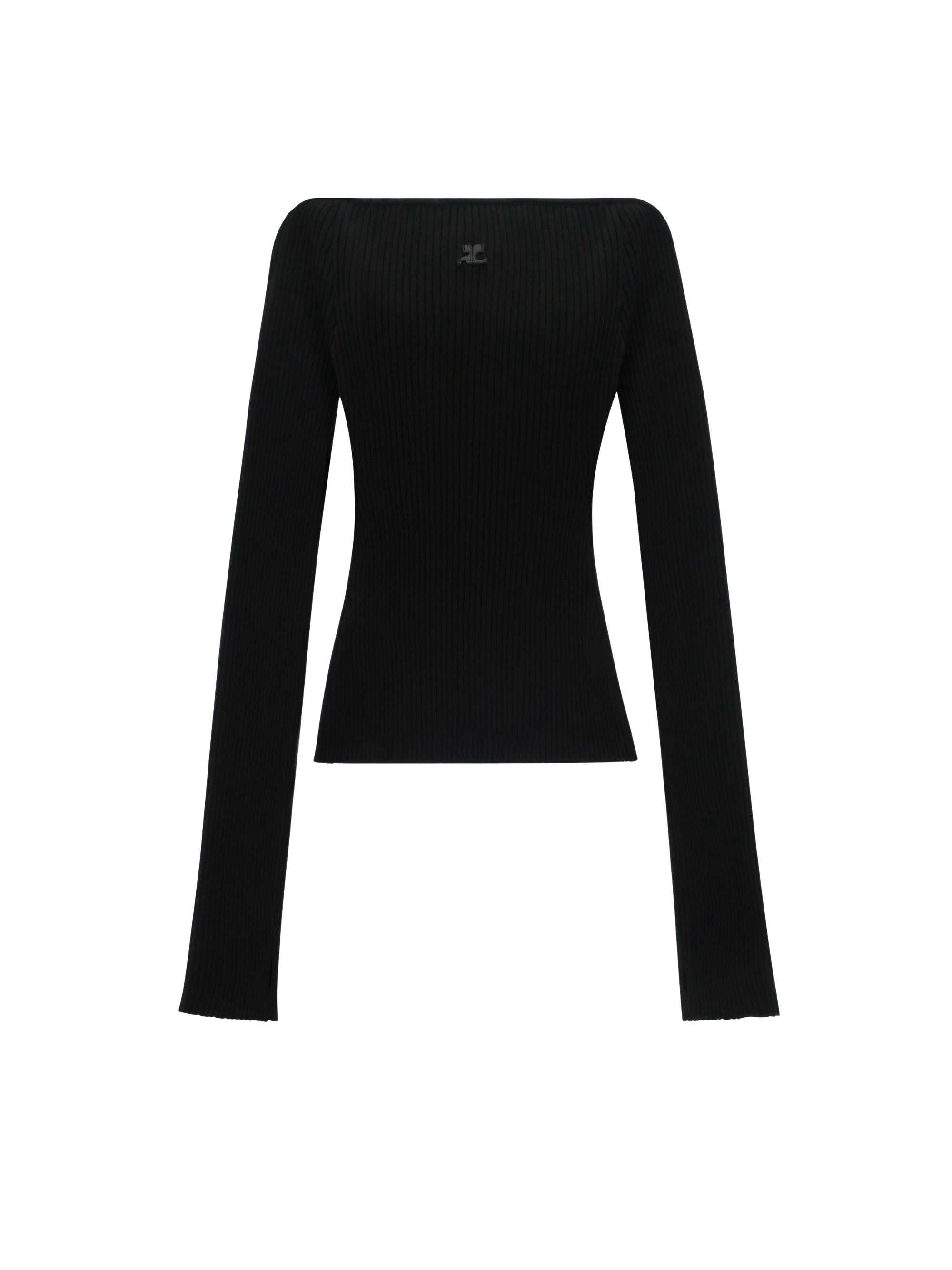 Shoulders rib knit Sweater - Black