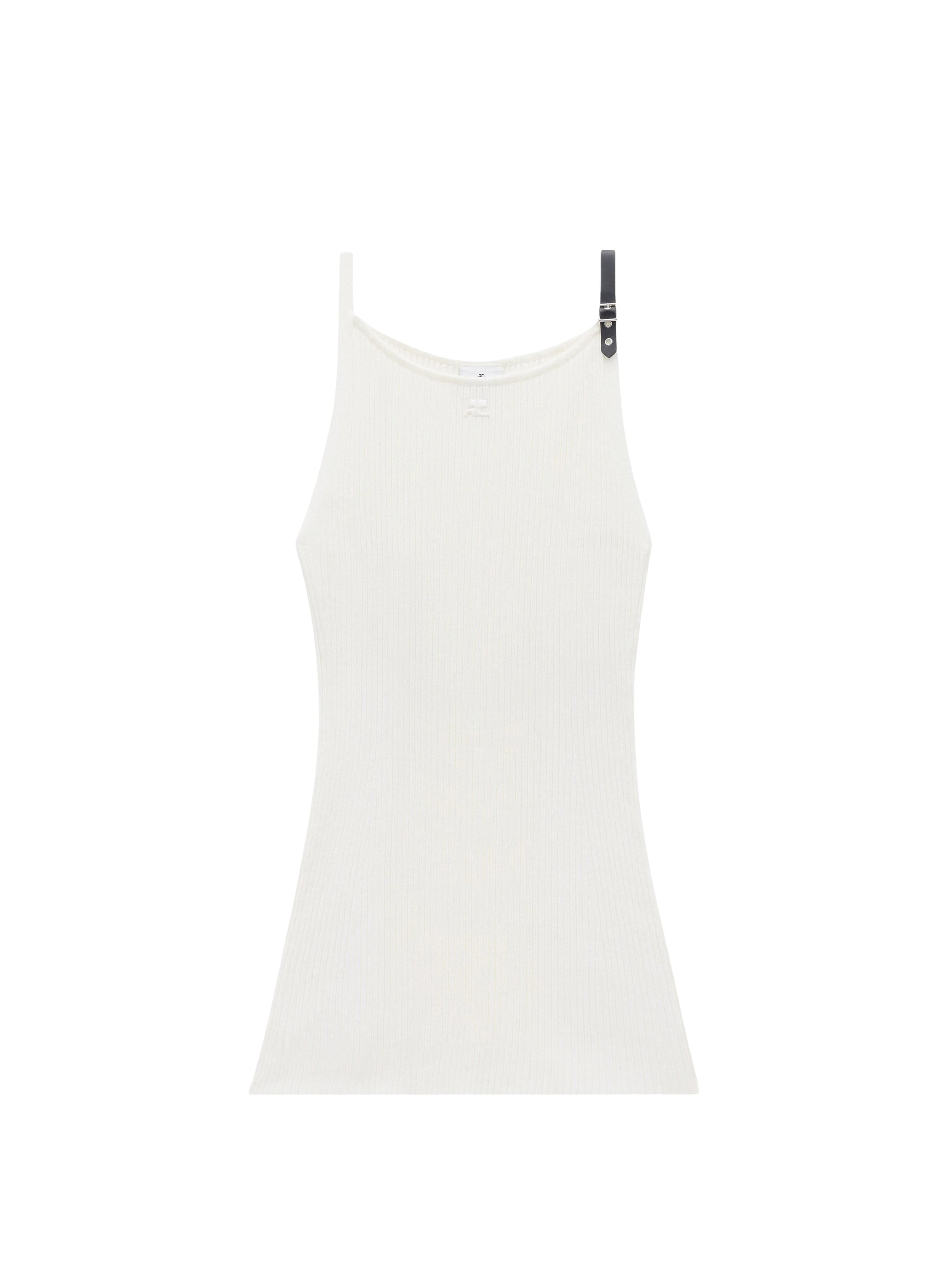 Neckline rib knit Dress - Heritage White