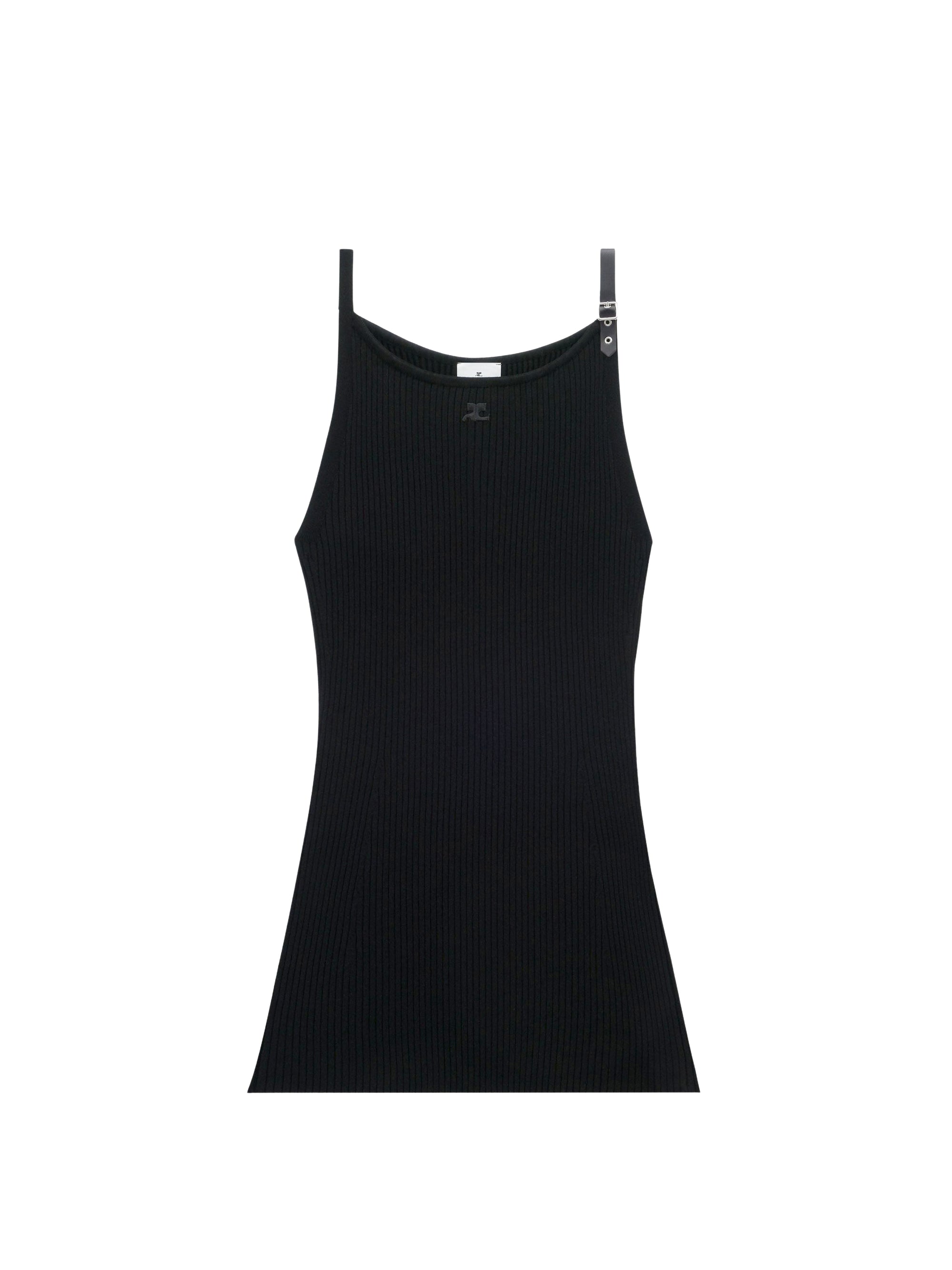 Neckline rib knit Dress - Black