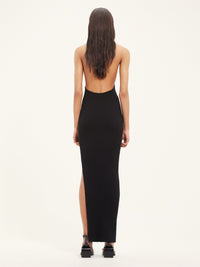 Holistic buckle rib knit long Dress - Black