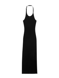 Holistic buckle rib knit long Dress - Black