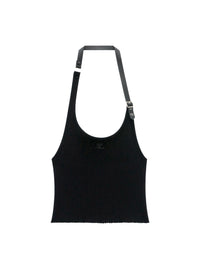 Holistic buckle rib knit tank Top - Black