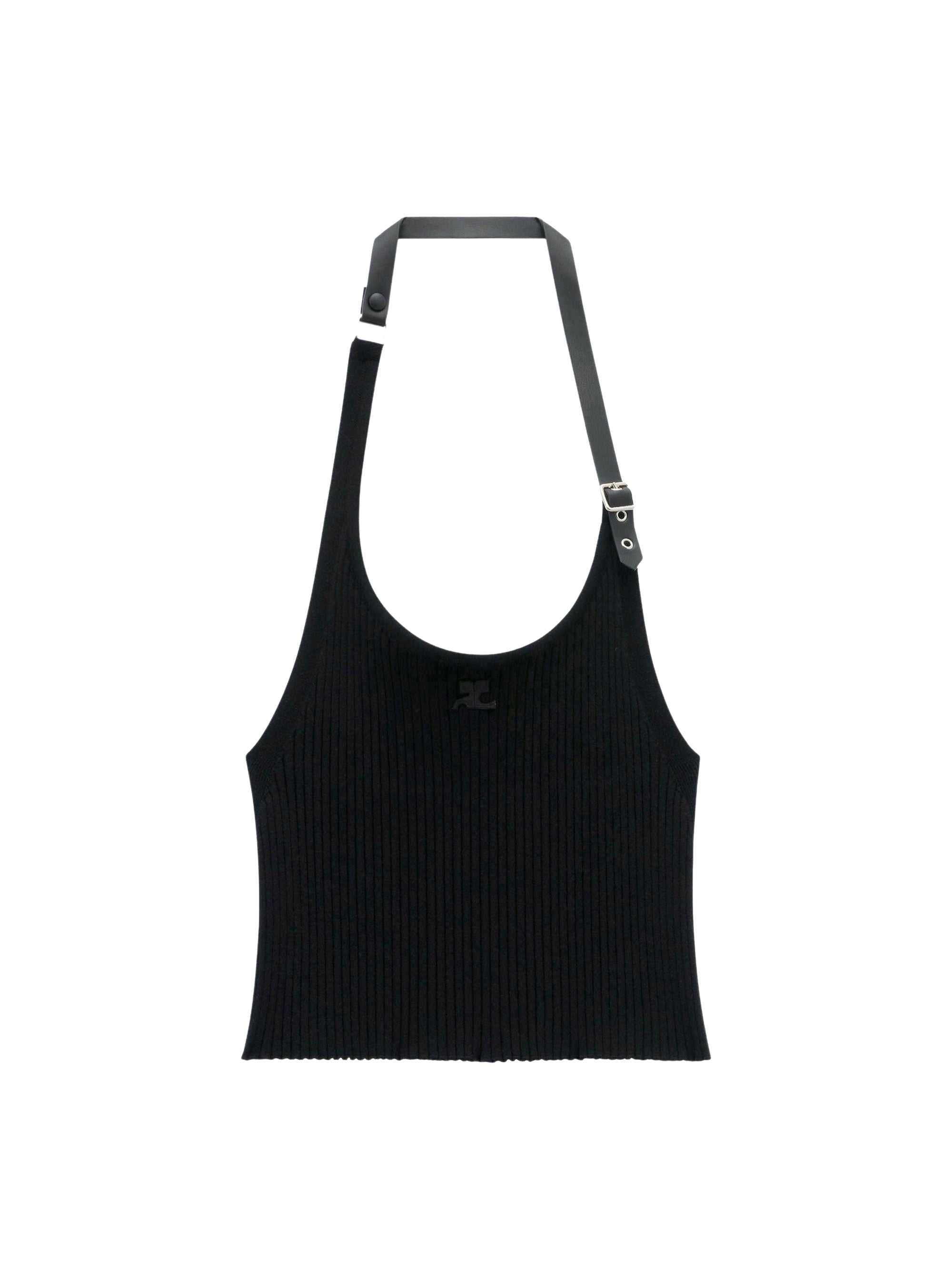 Holistic buckle rib knit tank Top - Black