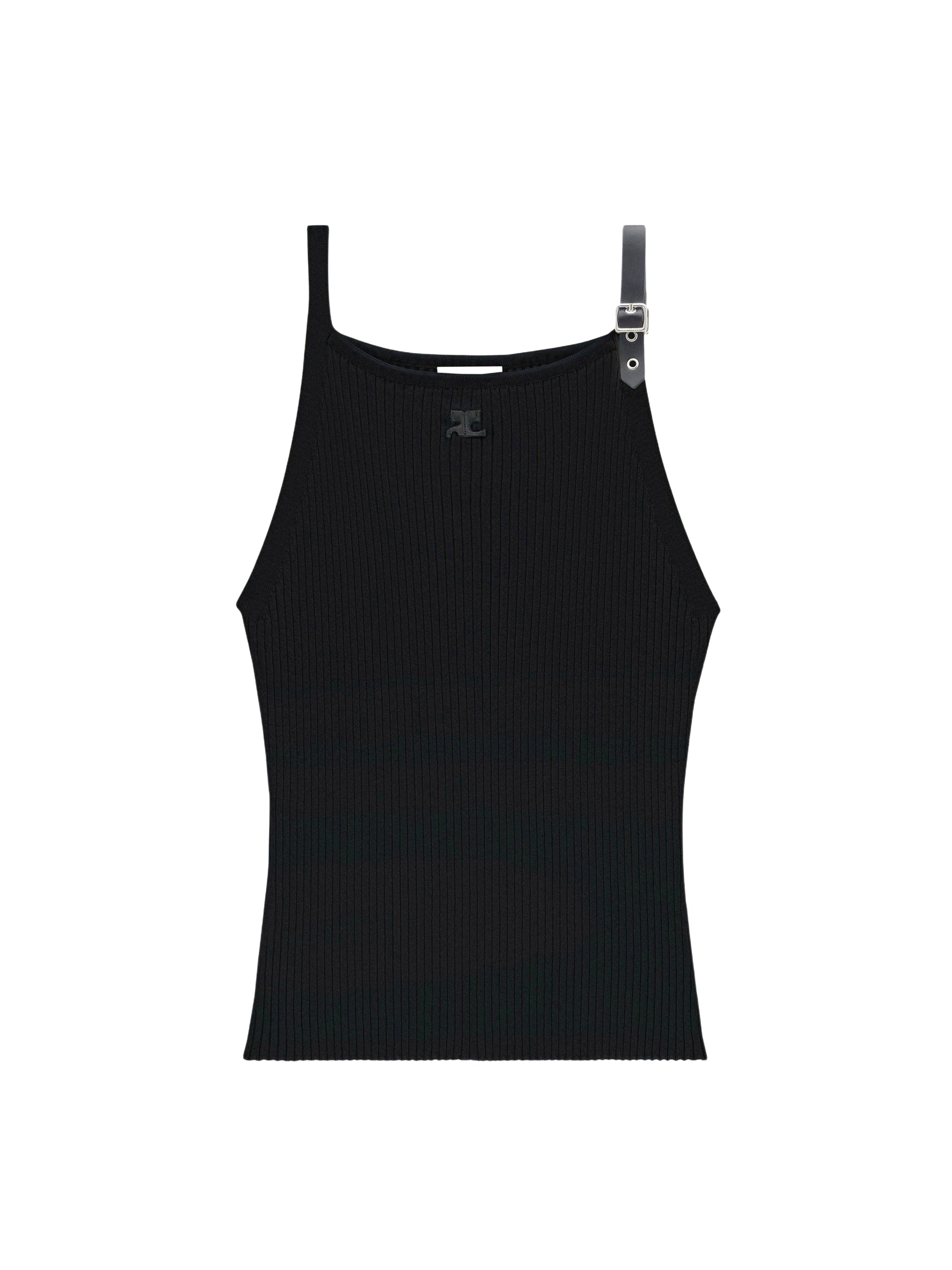 Buckle rib knit tank Top - Black
