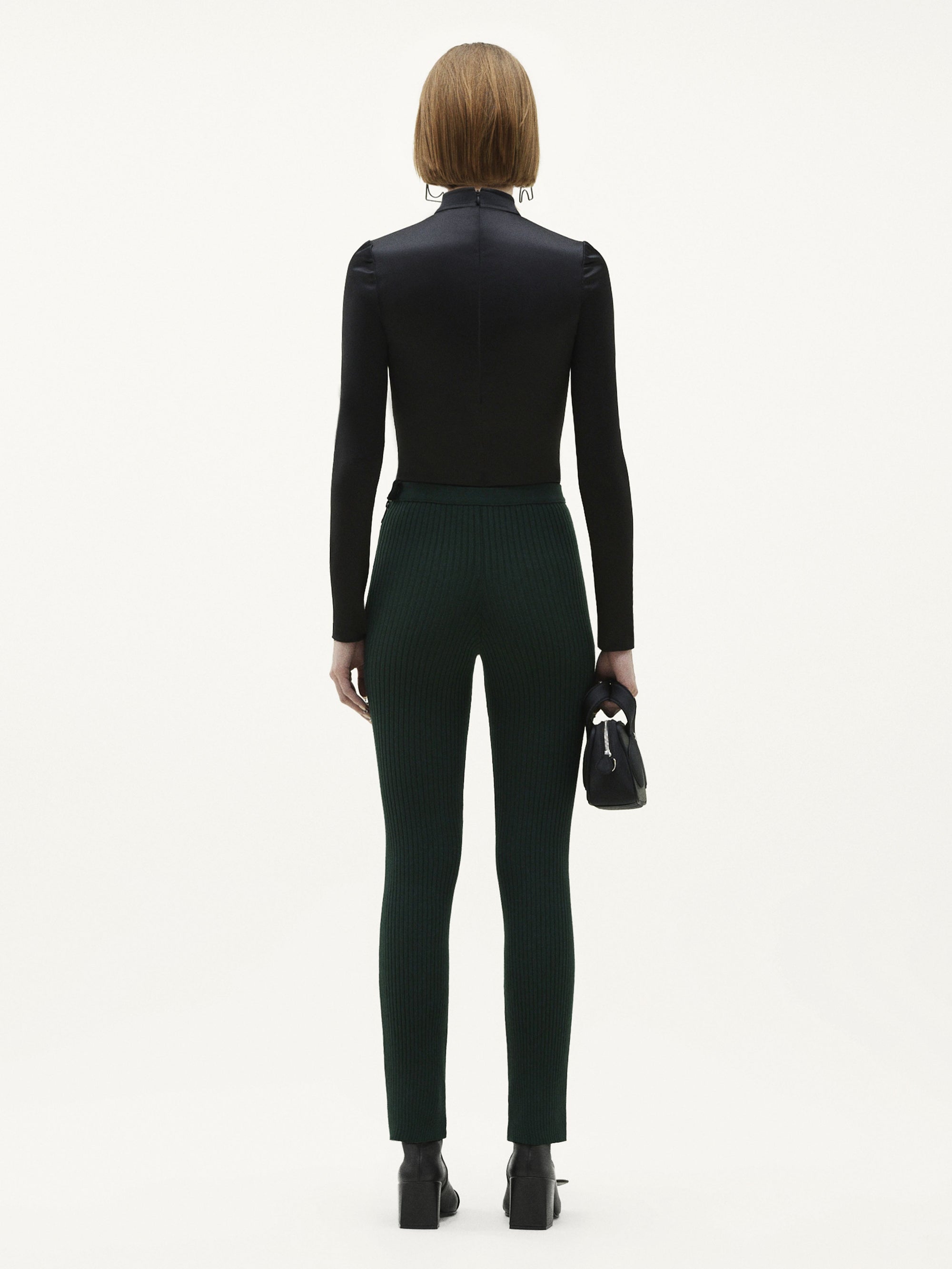 Iconic rib knit flare Pant - Green