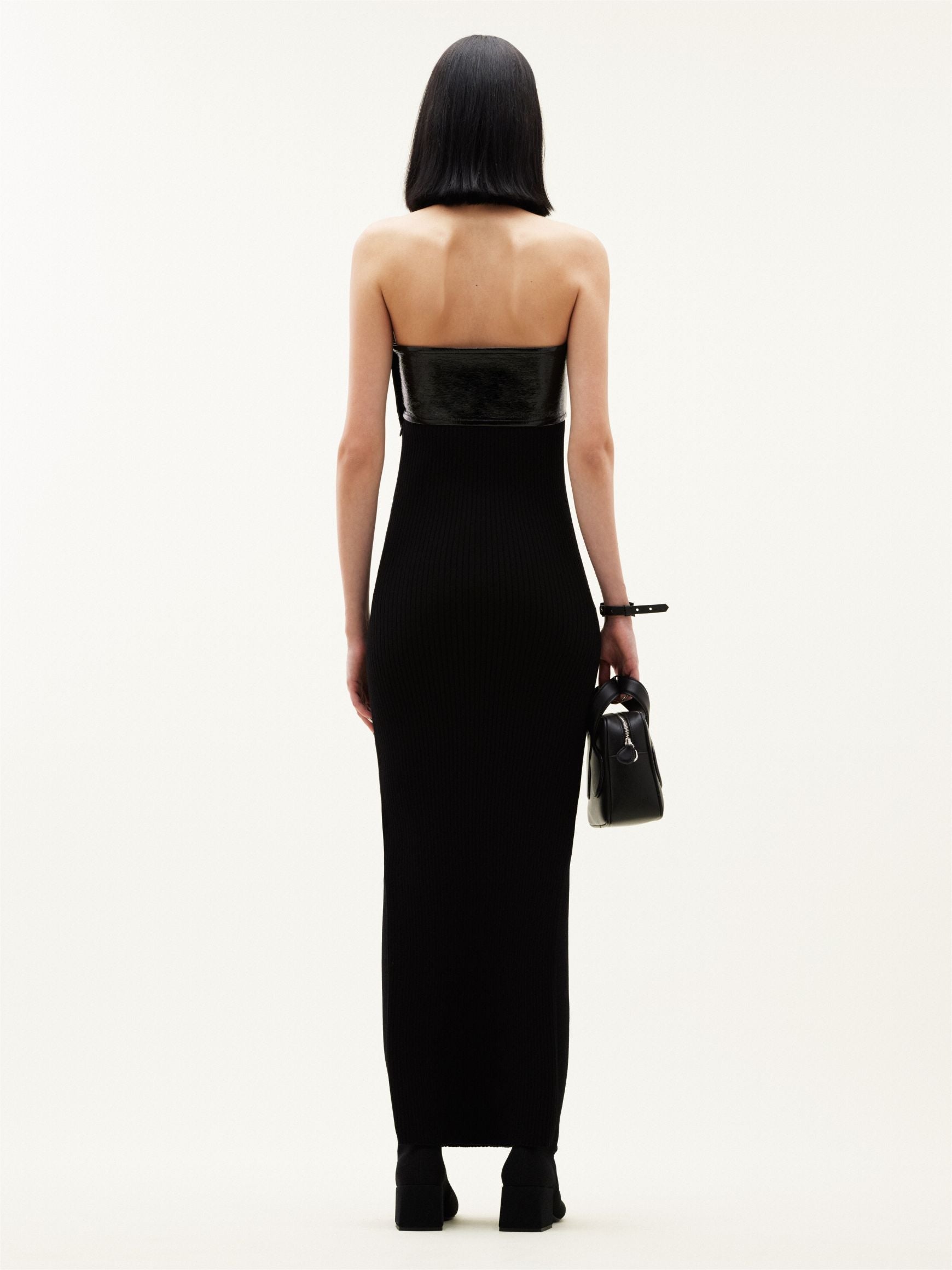 Double-breasted knit and vinyl Dress - Black