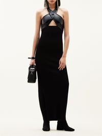 Double-breasted knit and vinyl Dress - Black