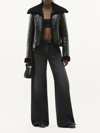 Wide collar wool Jacket - Black