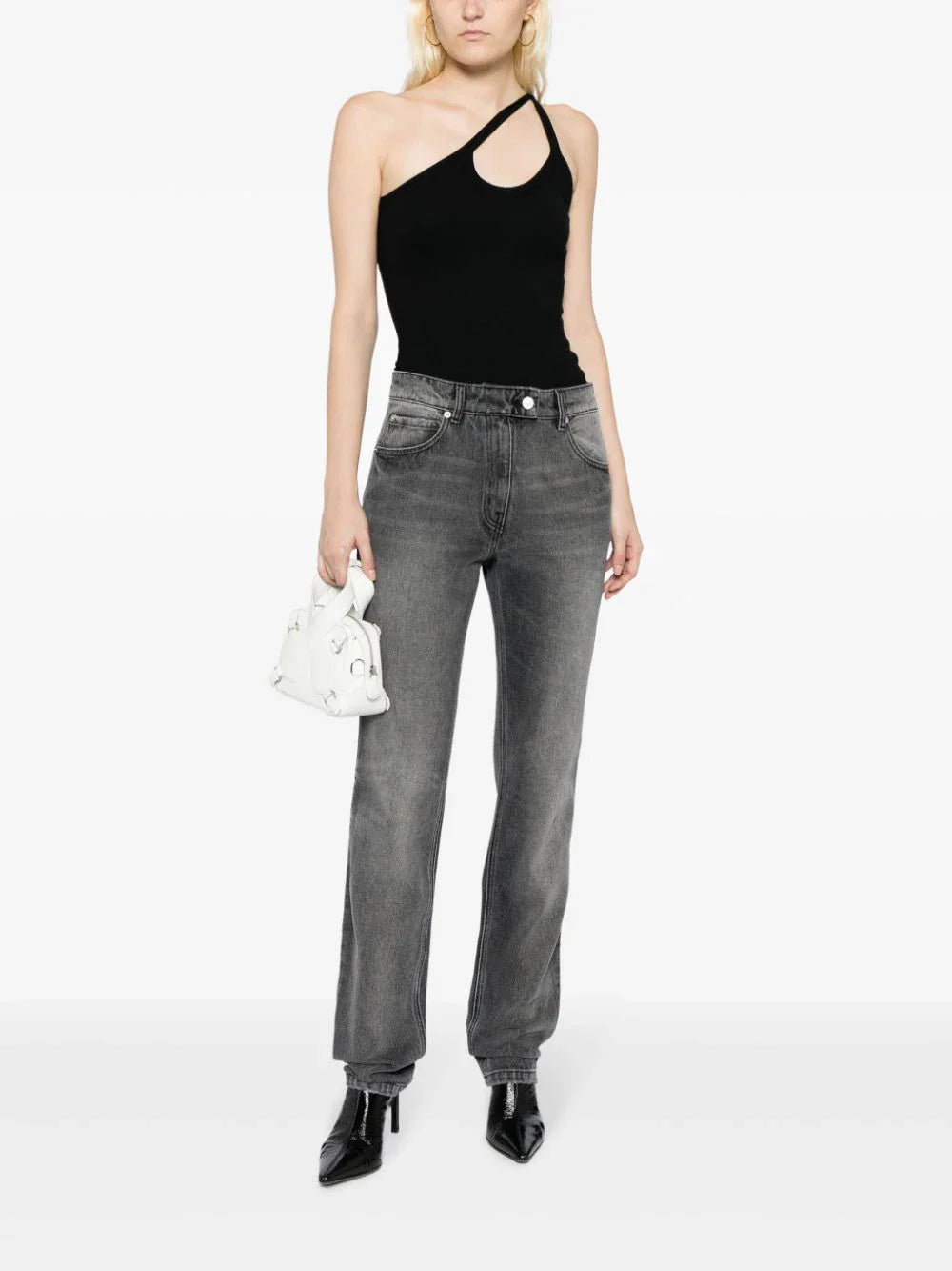 5-Pocket denim straight Pant - Grey