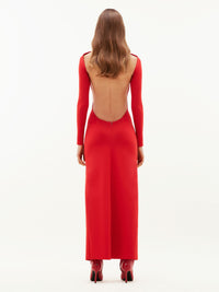 Diamond neck open back Dress - Red