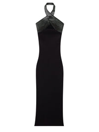 Double-breasted knit and vinyl Dress - Black