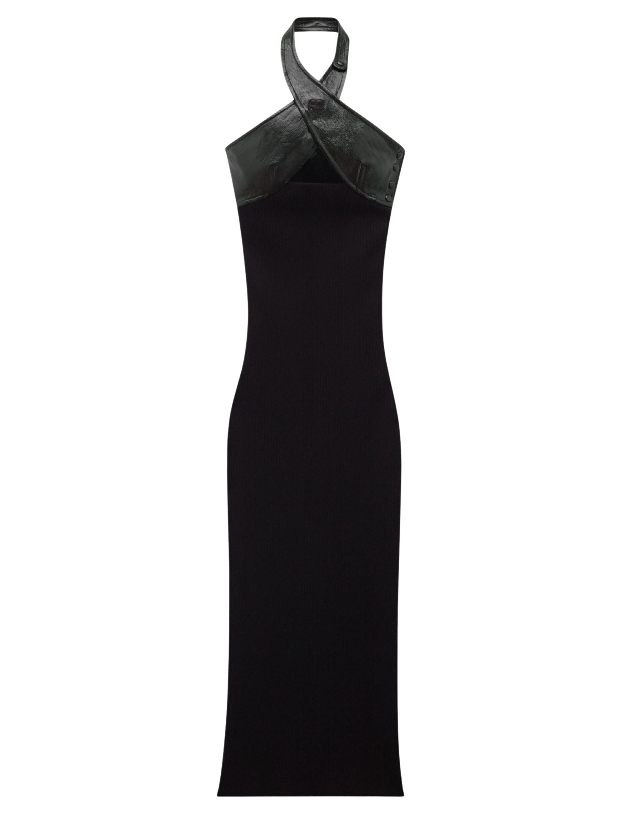 Double-breasted knit and vinyl Dress - Black