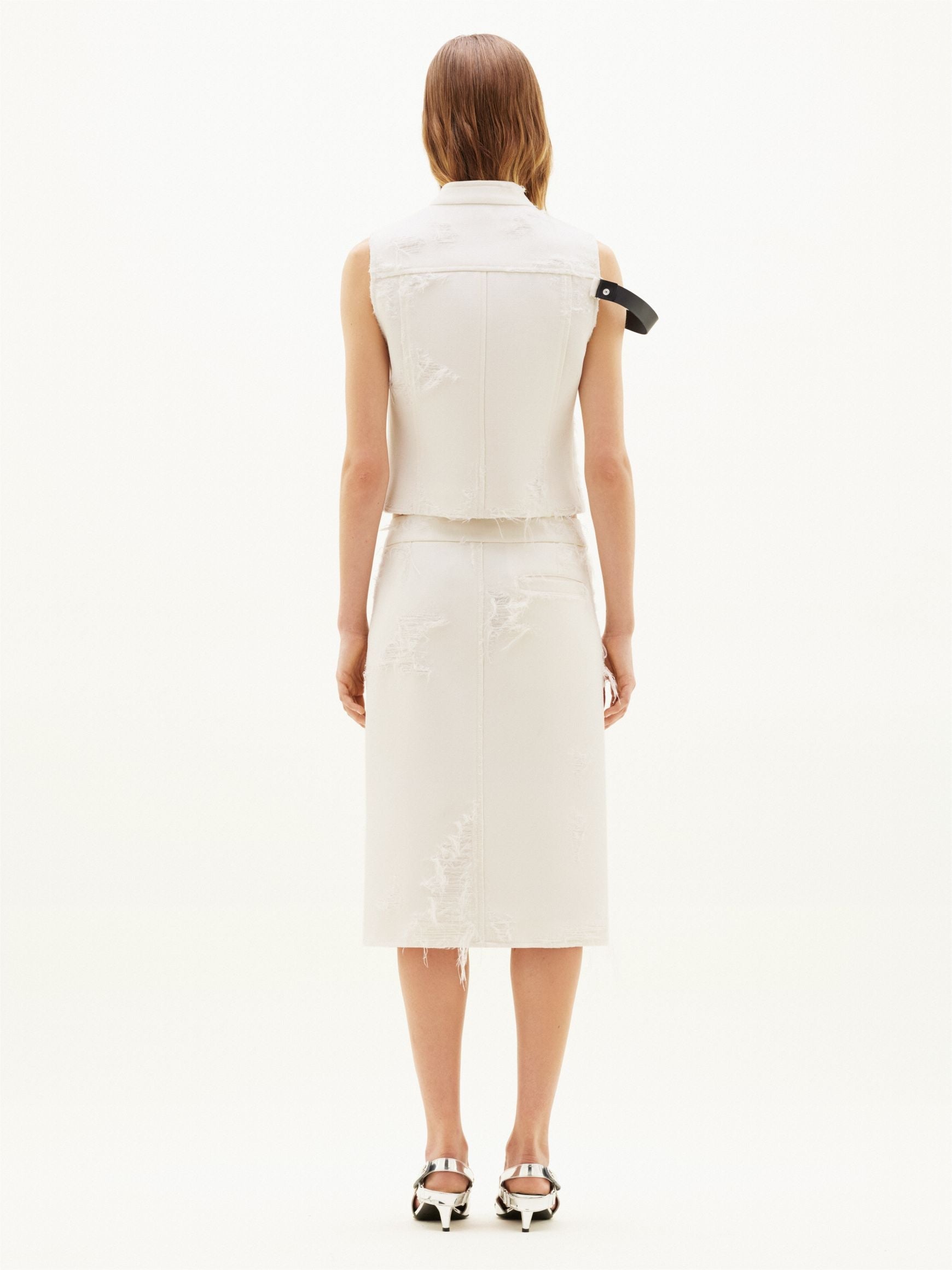 Racer strap distressed wool Jacket - White