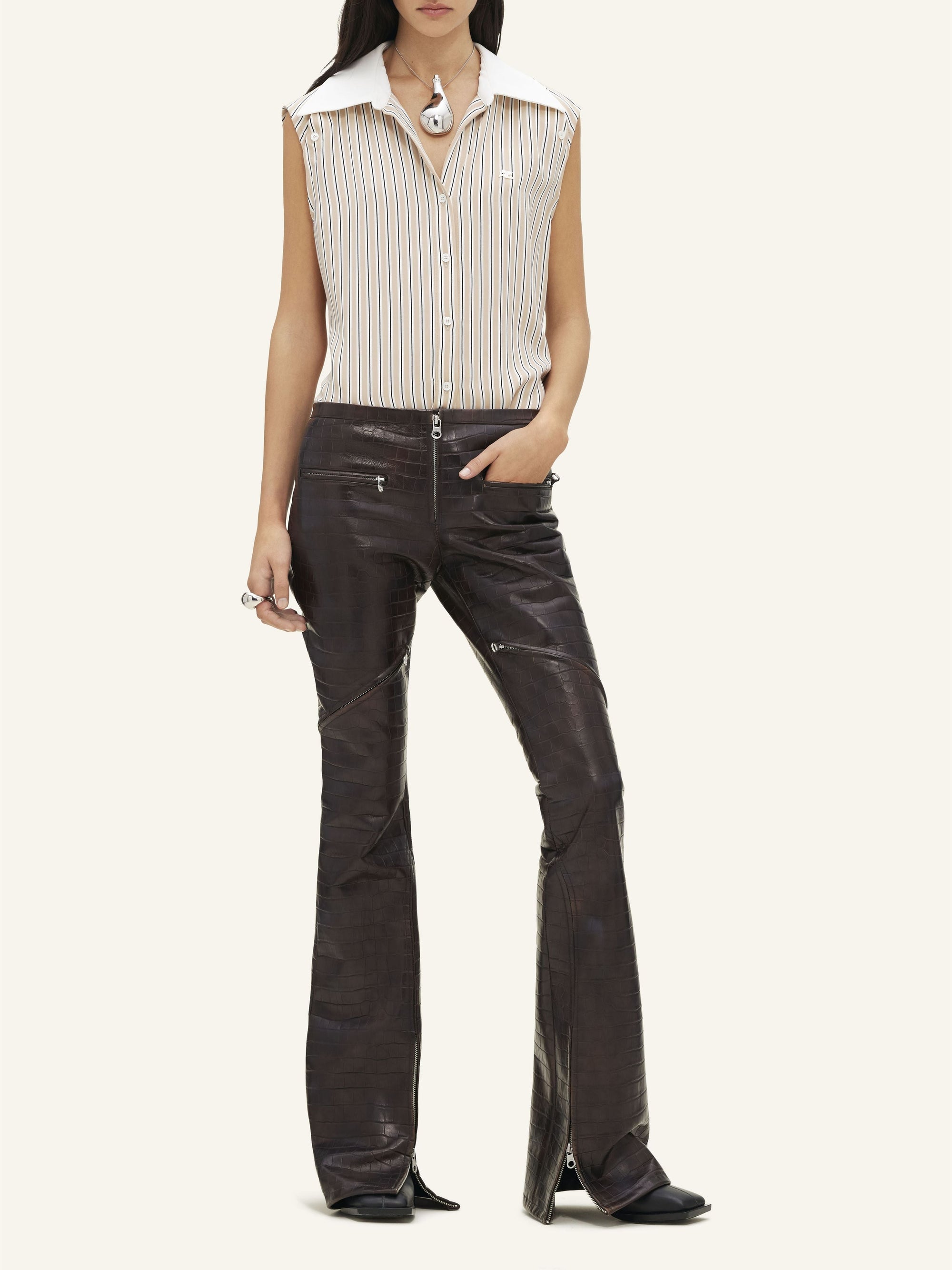 Modular striped Shirt - Beige
