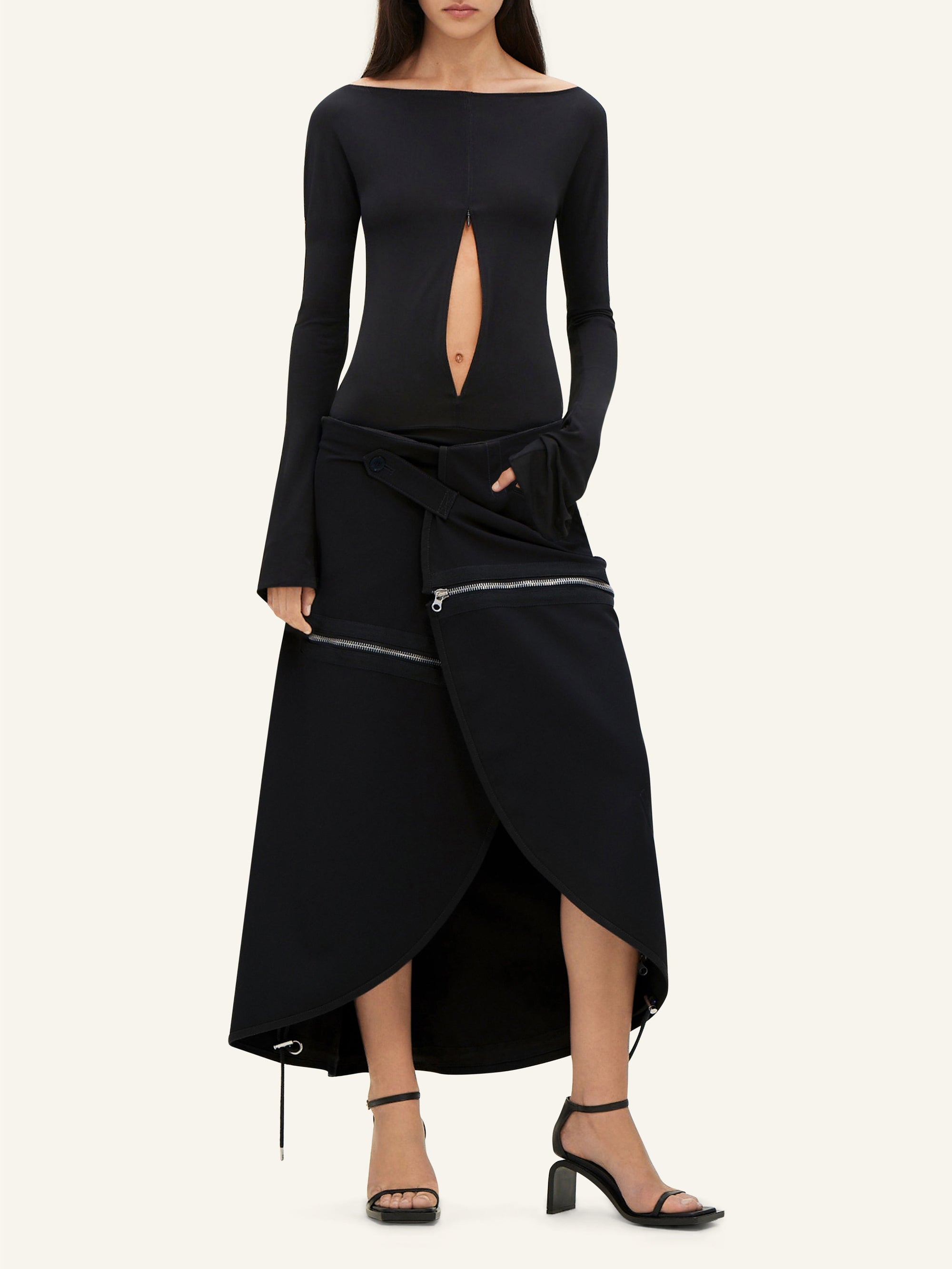 Modular cotton long Skirt - Black