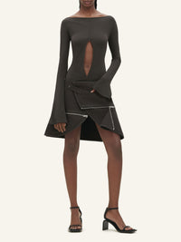 Modular cotton mini Skirt - Brown