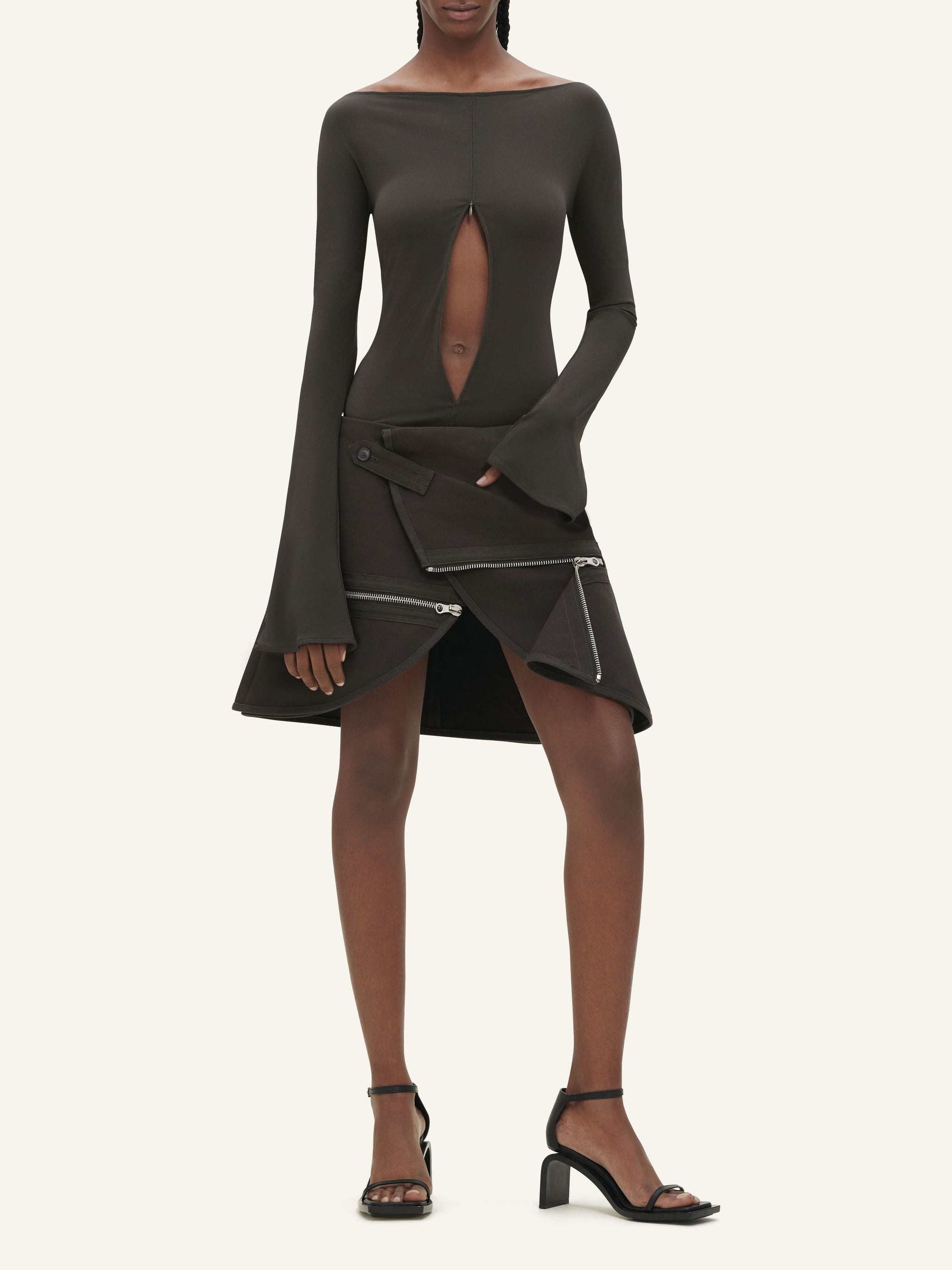 Modular cotton mini Skirt - Brown