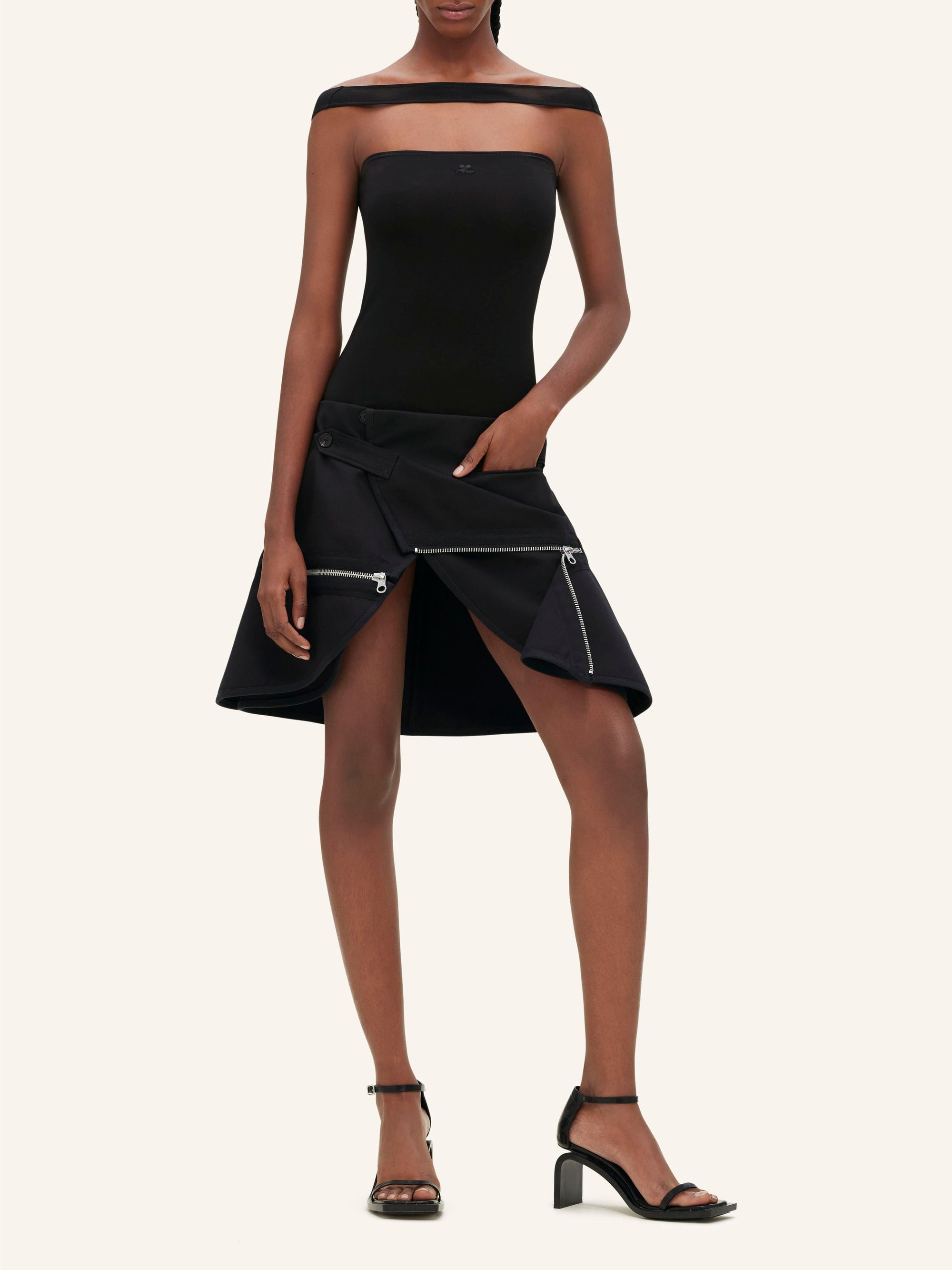 Modular cotton mini Skirt - Black