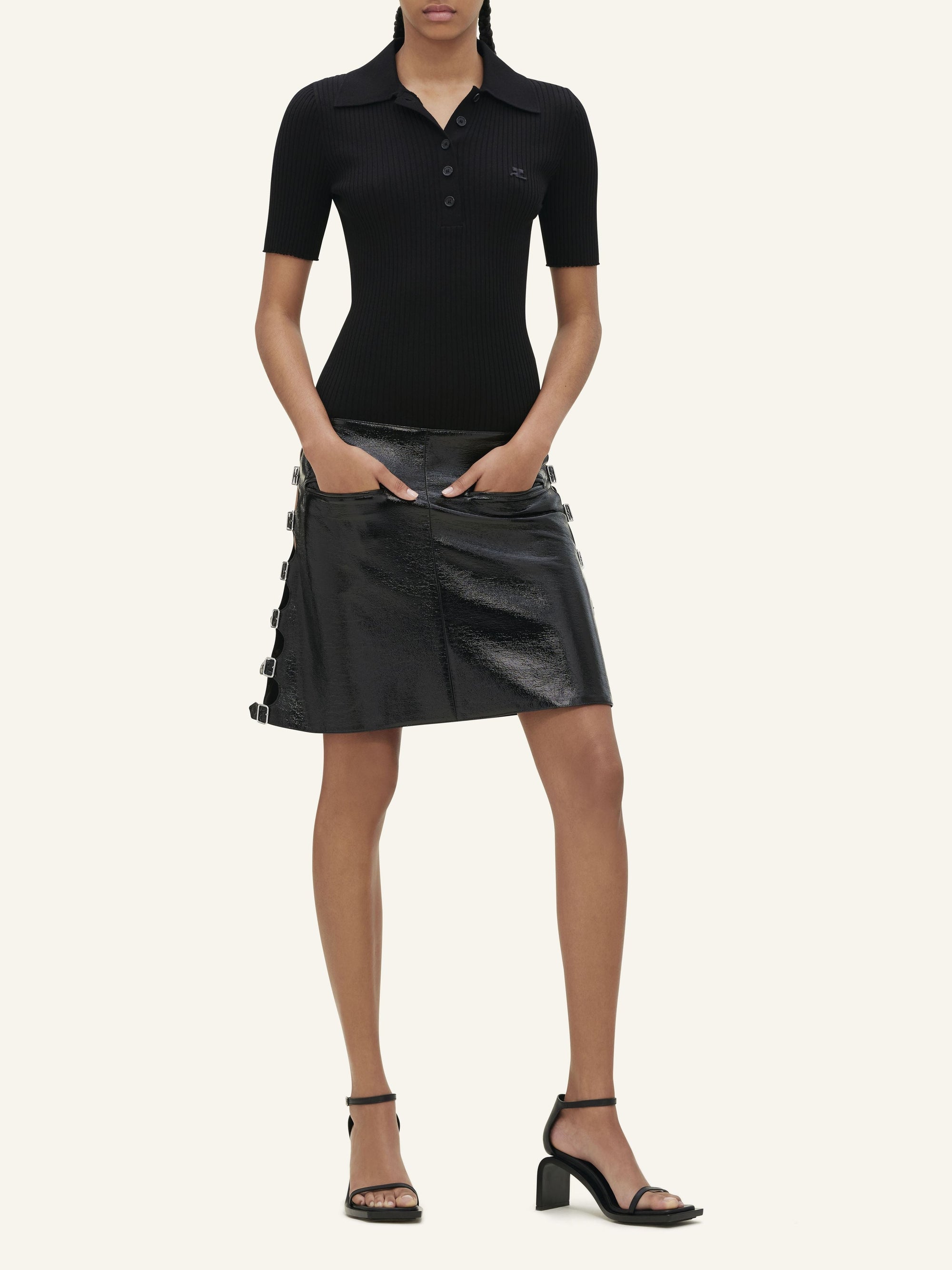 Multi sangle vinyl mini Skirt - Black