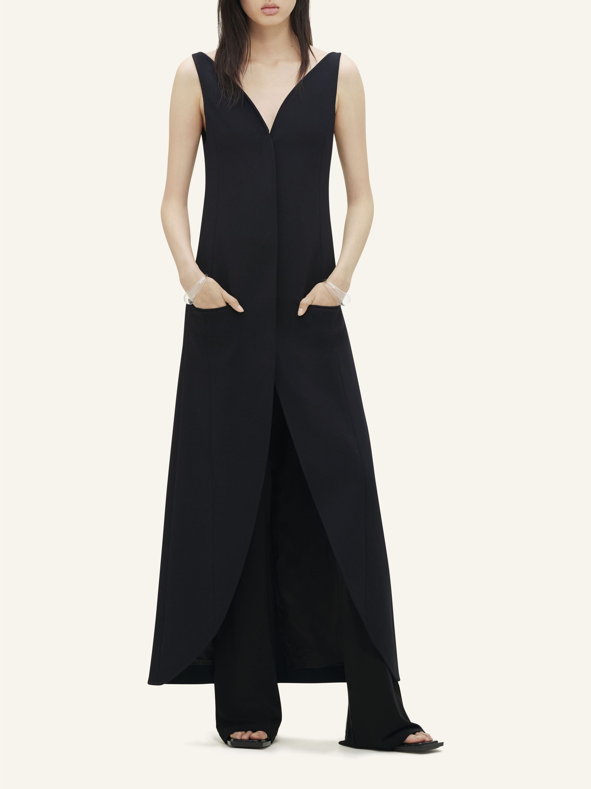 Ellipse light crepe long Dress - Black