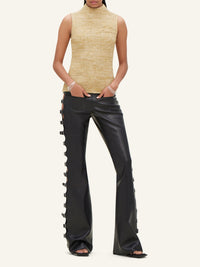 High neck raffia Top - Beige