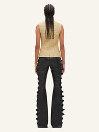 High neck raffia Top - Beige