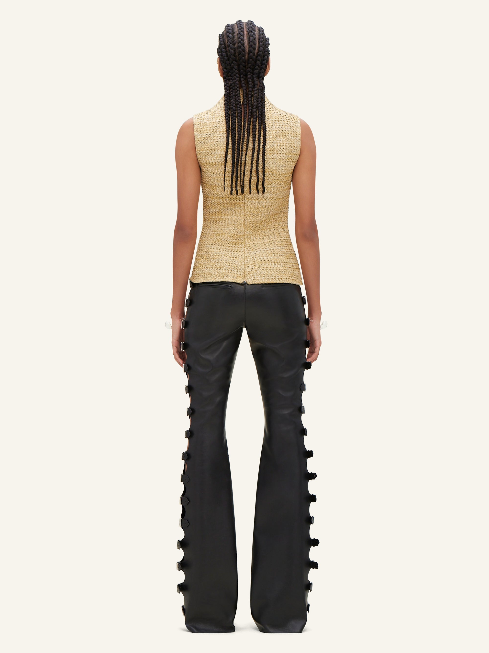 High neck raffia Top - Beige