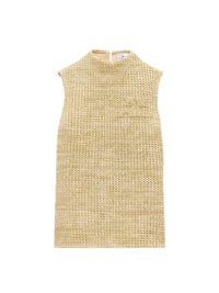 High neck raffia Top - Beige