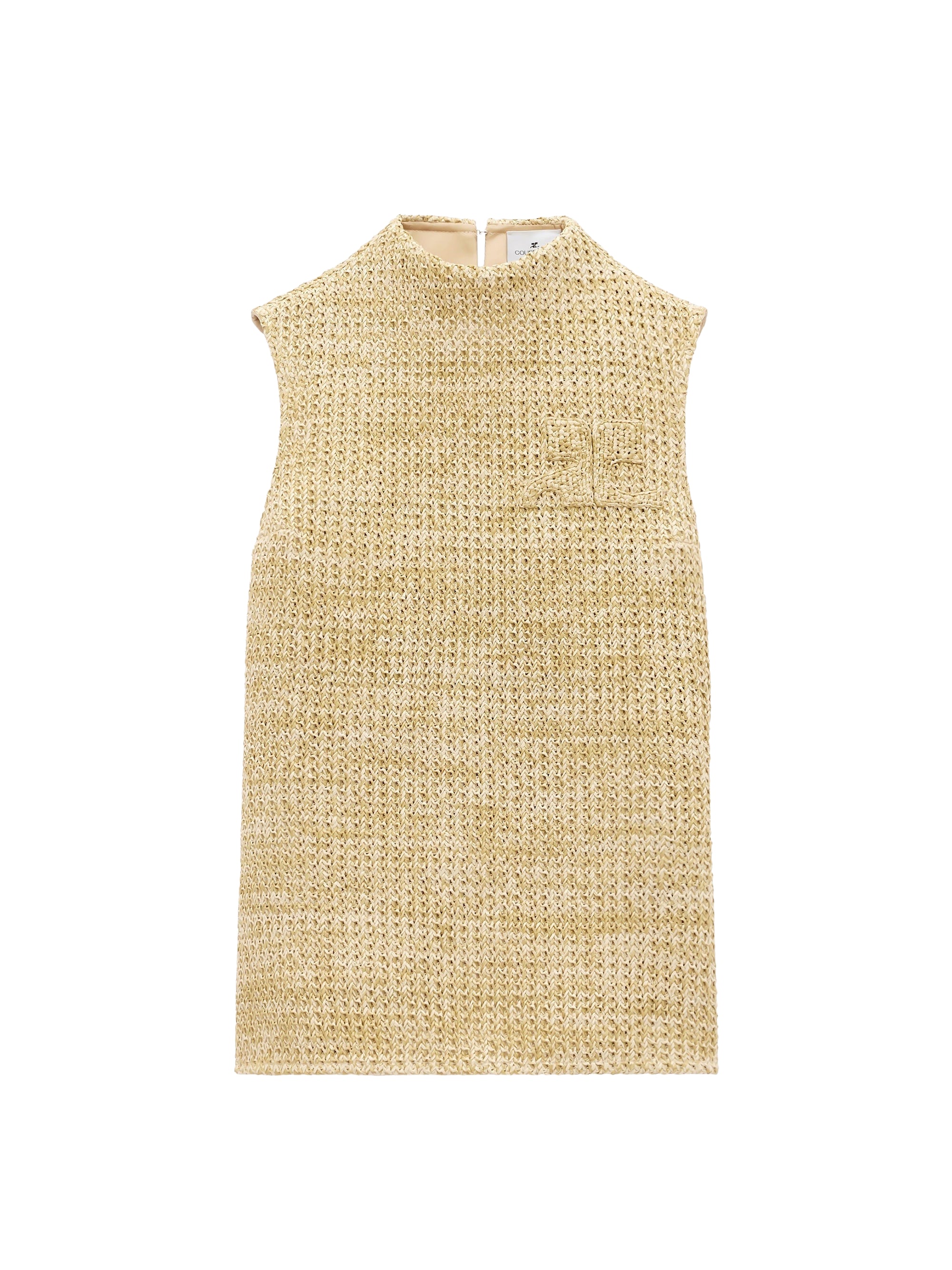 High neck raffia Top - Beige