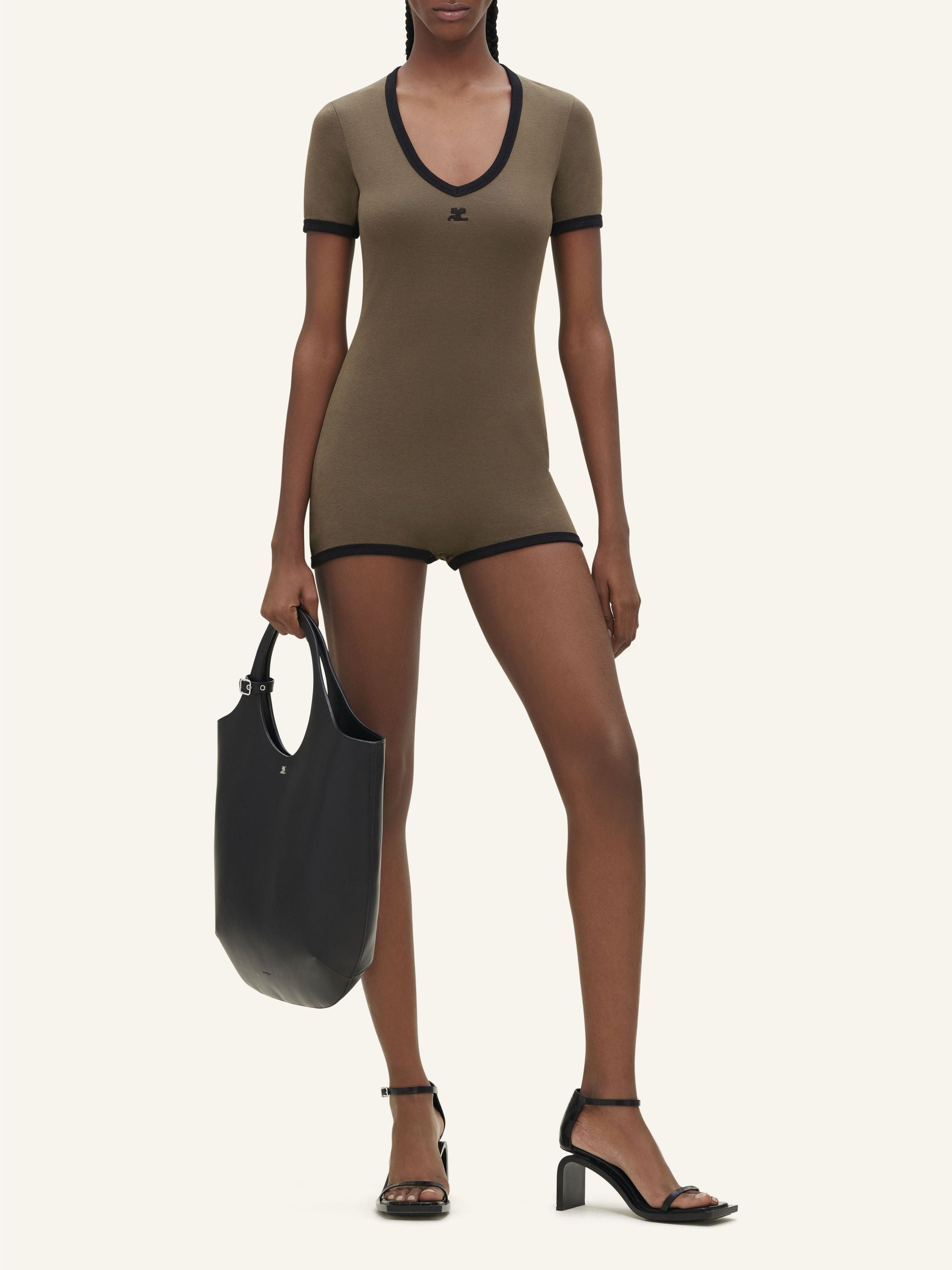 Contrast v neck Bodysuit - Green & Black