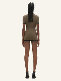 Contrast v neck Bodysuit - Green & Black