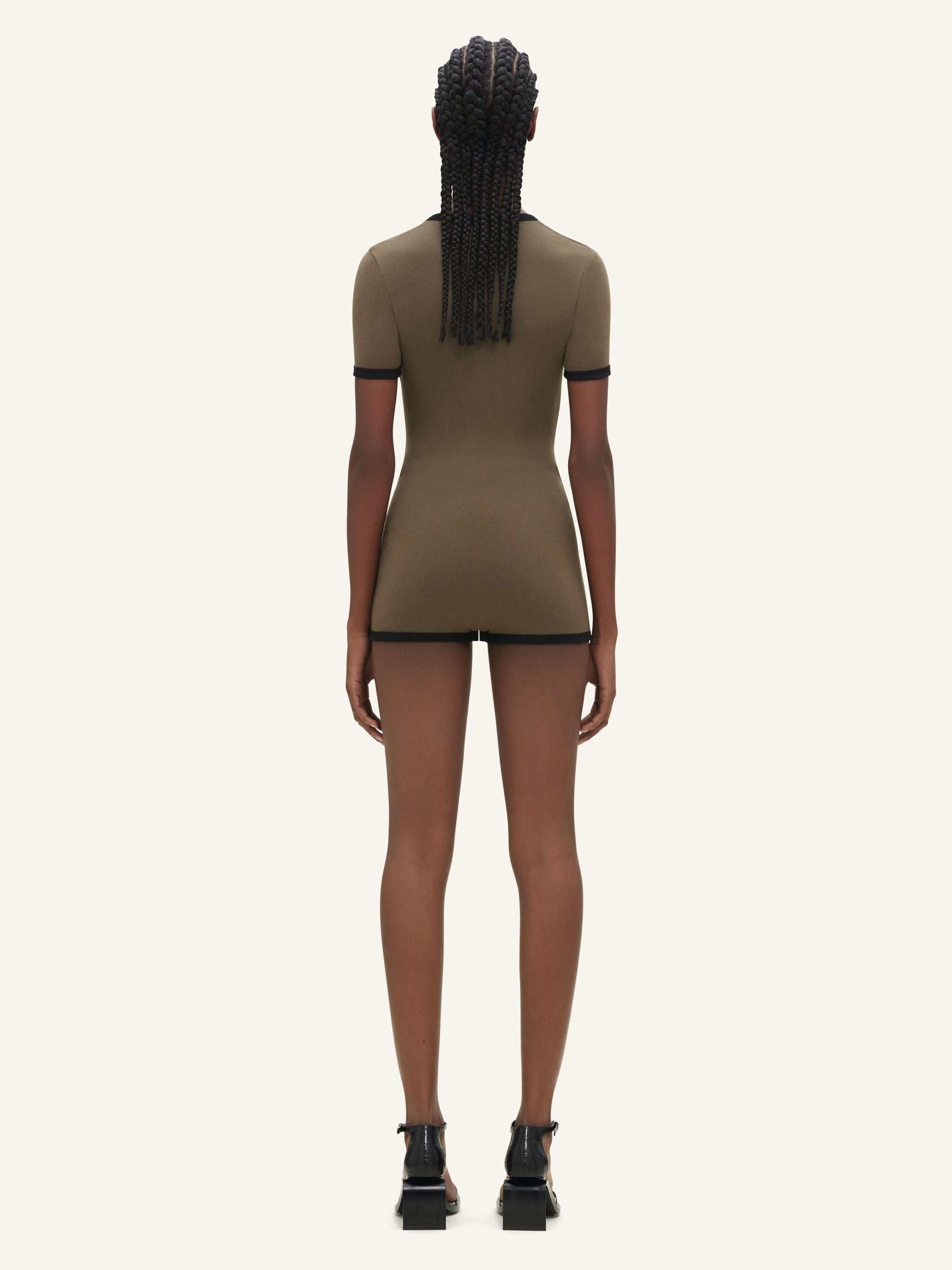Contrast v neck Bodysuit - Green & Black
