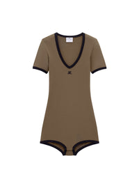 Contrast v neck Bodysuit - Green & Black