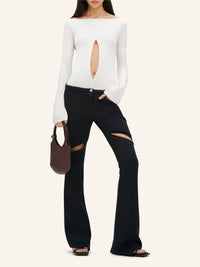 Drop zipped crepe jersey Bodysuit - Natural