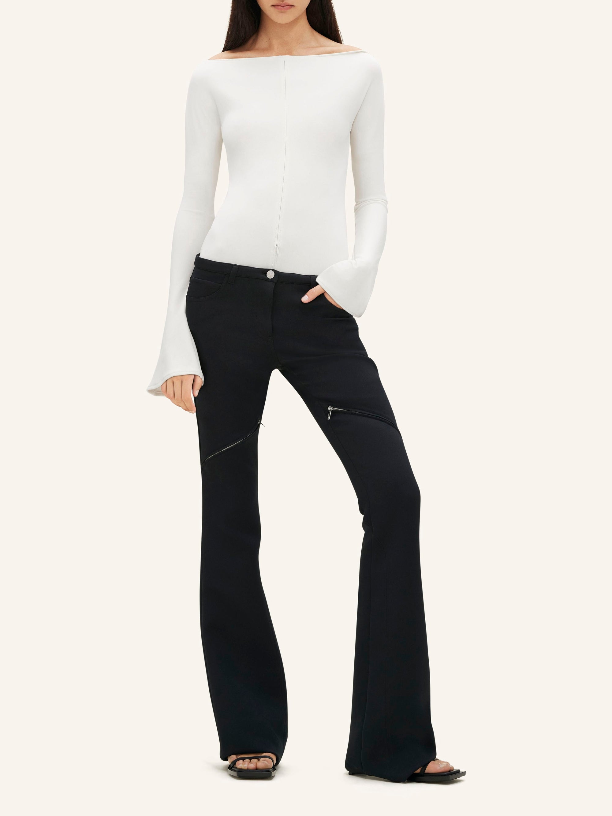 Drop zipped crepe jersey Bodysuit - Natural