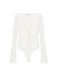 Drop zipped crepe jersey Bodysuit - Natural